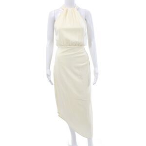 Johanna Ortiz Women Maxi Dress Ivory Halter Button Sleeveless Triacetate Size 6